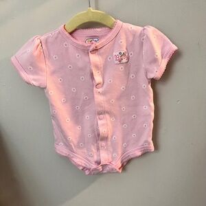 Vintage y2k Baby Connection Bodysuit Button-Up Flower Daisy Pink 6/9 Months